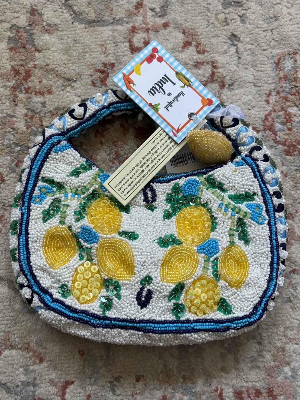 Viral Beaded Bag Lemon Made In India Marshalls TikTok NWT White Yellow Blue